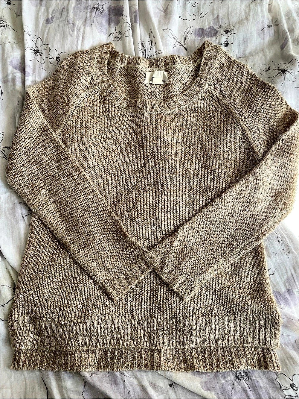 Forever 21 Sequin Knit Crewneck Sweater in Brown Medium